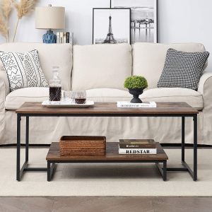 Buy cheap Rustic Wood And Metal Coffee Table Rectangular Nesting Side Tables from wholesalers