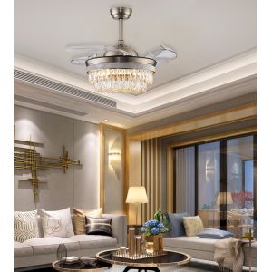 52" Retractable Chandelier Folding Ceiling Fan With Light Gold
