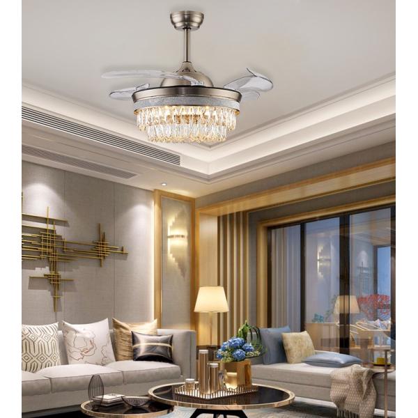 52" Retractable Chandelier Folding Ceiling Fan With Light Gold