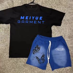 Buy cheap Custom Streetwear Boxy Heavyweight Two Piece Short Set Screen Printing Tee Distressed Acid Wash Vintage T Shirt and Shorts Set from wholesalers