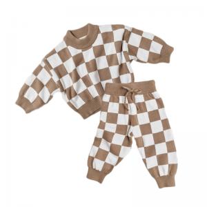 Buy cheap 2PCS Customized Checkerboard Sweater Set 100% Cotton Knit Wear For Little Girls product