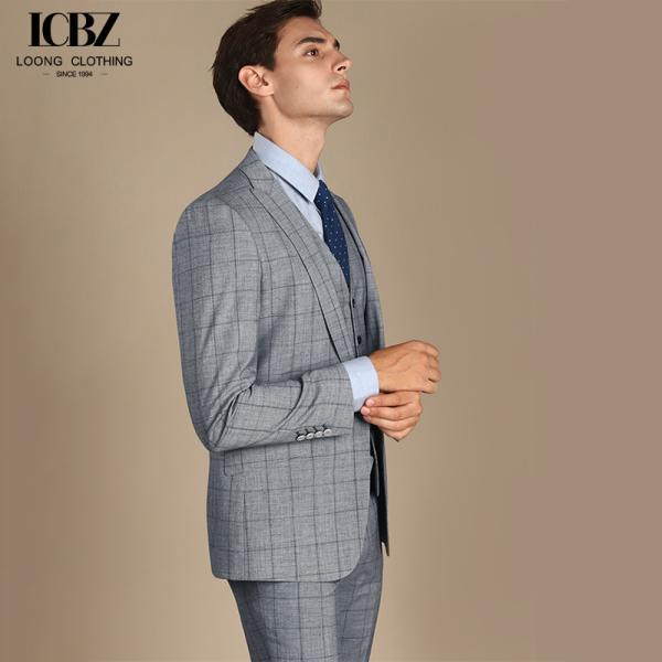 Gray Plaid Vintage Formal Suit for Men's Wedding Wool/Silk Material Woven Weaving Method