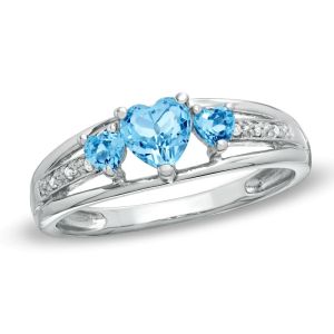 Buy cheap Heart Shaped Blue Topaz and CZ Accent Three Stone Promise Ring 10K White Gold from wholesalers