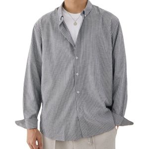 Men′s 2023 Spring and Autumn New Business Lapel Shirt Men′s Striped Cardigan