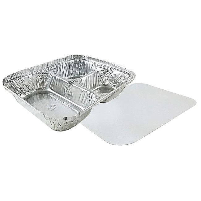 Buy cheap 3 Compartment Rectangular Aluminum Foil Plate Food Container With Flat Lids Disposable from wholesalers
