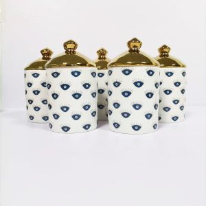 Buy cheap Eye Pattern Candle Ceramic Containers With Letterpress Printing Gravure Printing from wholesalers