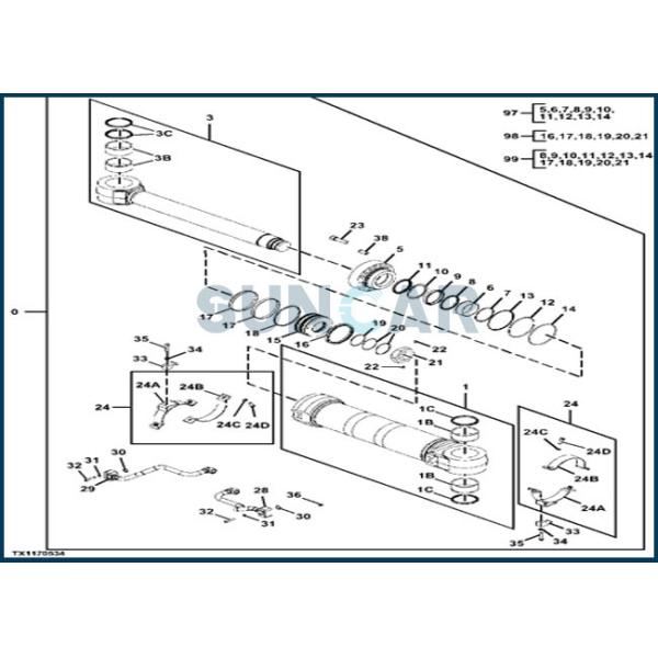 FYA00023524 Positioning Cylinder Seal Kit For DEERE 190GW