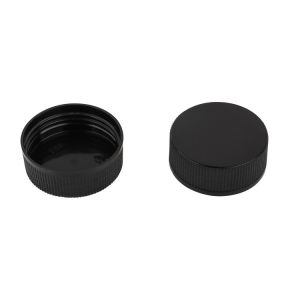 Buy cheap 32/400 Black Ribbed Plastic Screw On Cap Sealed Rotating Cap For Cosmetic Packaging from wholesalers