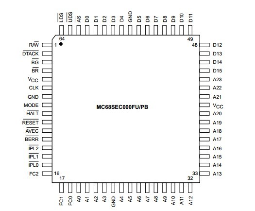 Integrated Circuit Chip Addendum to M68000 User Manual MC68SEC000CFU10 MOTOROLA