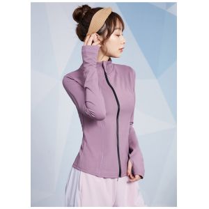 Buy cheap Purple Women Running Coat Thumb Hole Zipper Front Sweatshirt 230g from wholesalers
