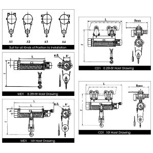 0.25t - 10t Industrial Wire Rope Electric Wire Rope Hoist Varying Velocity Winch