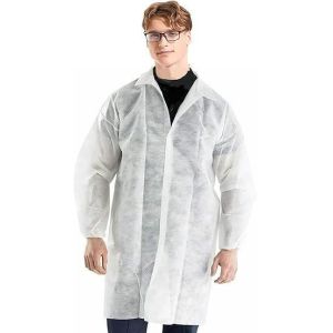 Disposable Polypropylene Lab Coat with Double Collar Dust-Proof and Breathable