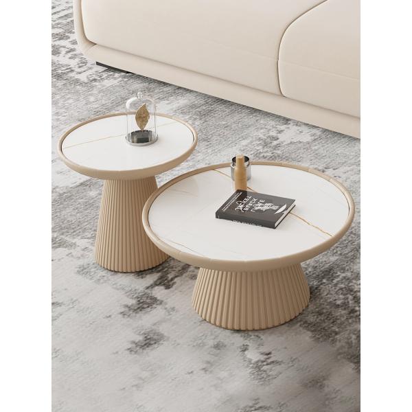 Quality PU Pedestal Marble Top Wood Coffee Table Round Bowl Shaped for sale