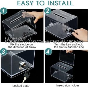 Acrylic Donation Box With Lock And Sign Holder Clear Ballot Box Donation Boxes