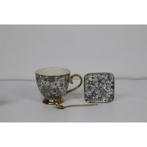 Buy cheap 470cc footed mug with 9.5cm square dish 304 stainless steel spoon tableware ceramic gift set from wholesalers