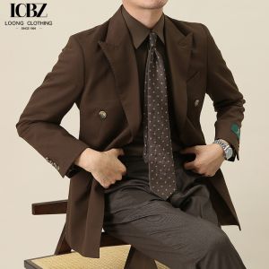 Buy cheap Custom Fabric Retro Brown Gentleman Slim Lapel Collar Suit Jacket for Men's Formal Wear from wholesalers