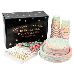 Buy cheap Gradient Layout Compostable Biodegradable Disposable Paper Tableware for Wedding from wholesalers