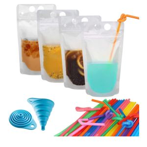 Custom Printed Empty 16oz Fruit Juice Packing Pouch With Straw Reusable