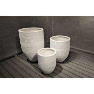Buy cheap Hotselling White Textured Bands Round Fiber Clay Planter Deluxe Decoration Project from wholesalers