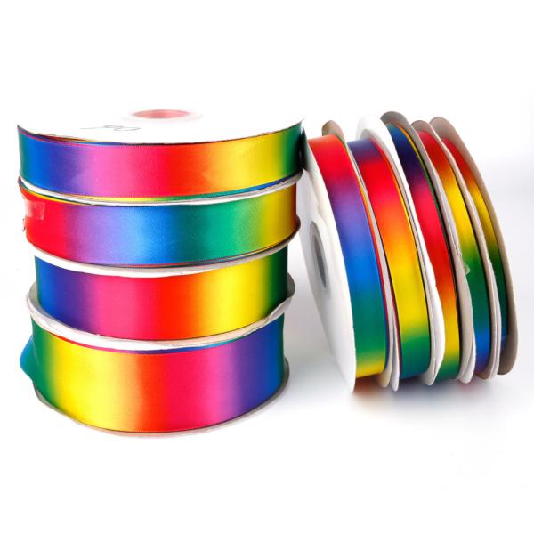 Buy cheap Thermal Transfer Double Faced Silk Ribbon With Logo Rainbow Double-sided Gift Ribbon Custom from wholesalers
