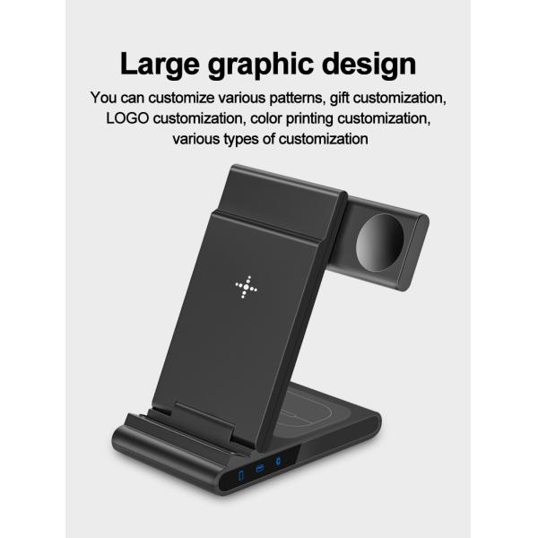 10W Foldable Wireless Charging Station for Smartphones Earbuds Apple Watch Overcharge Protection White/Black