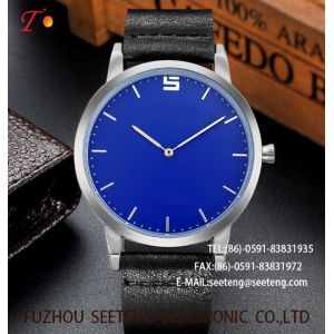 Buy cheap wholesale customization Pu watch Blue  Round dial  alloy case  quartz watch fashion watch concise style  elegant style from wholesalers