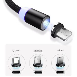 Stable 1M 2M LED Micro Type C Magnetic Cable , Magnetic Usb Charging Cable