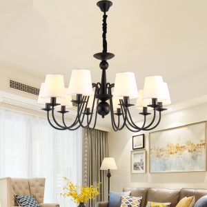 Wrought iron ceiling chandelier lights Black Body Color with lampshade for home