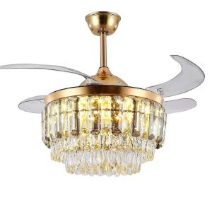 52" Retractable Chandelier Folding Ceiling Fan With Light Gold