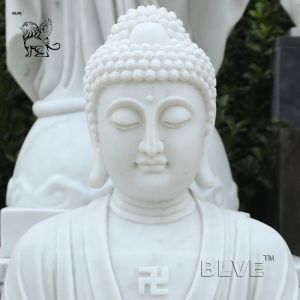 Buy cheap Sitting Meditation Marble Buddha Statue Home Decor Outdoor Fountain Stone Sculpture Holding Lotus Leaf Garden from wholesalers