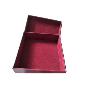 Deep Red Wood Color Lid And Base Boxes With Velvet Surface Inner 1200gsm