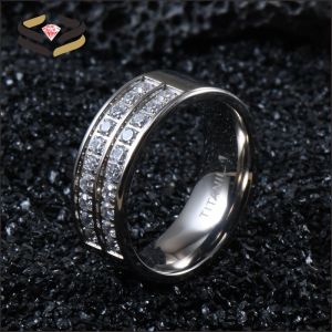 Buy cheap Men Wedding Silver Titanium Rings 8mm With Cubic Zircon Inlay from wholesalers