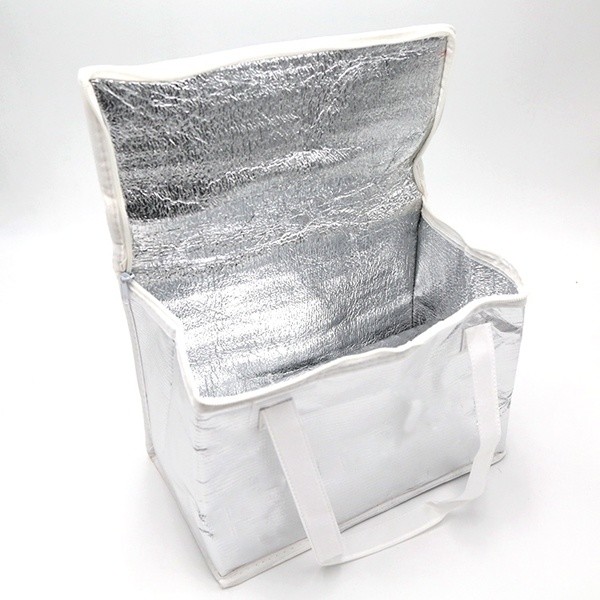 White Promotional Non Woven Material aluminum cooler bag thermal bag with Zipper