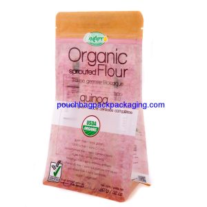 Custom Flat Bottom bag Pull Tab Zipper, stand up flat pouch with zipper