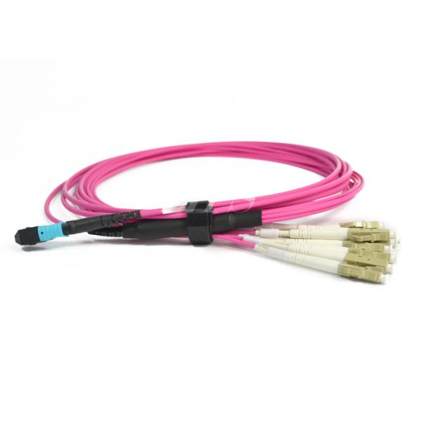 Quality ISO9001 8 Core MPO/MTP OM4 Optical Fiber Patch Cable Customize Cord Length for sale