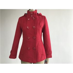 Buy cheap Professional Ladies Wool Coat Red Color With Detachable Hood TW56073 product
