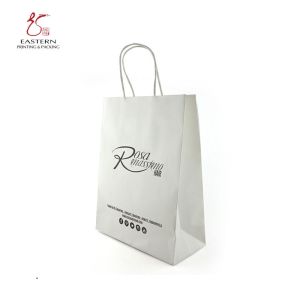 Buy cheap CMYK Printing Recyclable White Paper Gift Bags With Handles 210gsm product