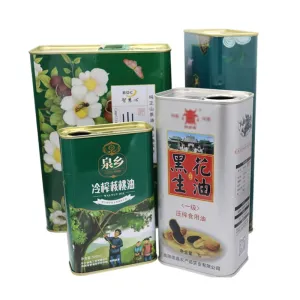 Custom Branded Cooking Oil Tin Rectangle 1 Liter 2l 3l Olive Oil Tin Cans Print