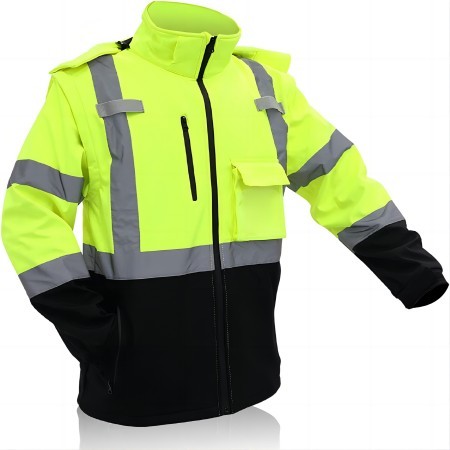 55inch Safety Reflective Jacket Removable Hood Sleeves Hi Vis Waterproof