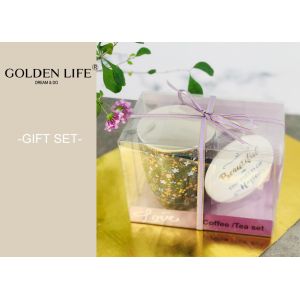 Buy cheap 360ml Capacity Ceramic Gift Set Secret Garden Purple Flowers With Lid Pvc from wholesalers
