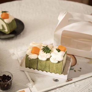 Buy cheap Window Roll Cake Gable Boxes Bulk With Handle & Cake Boards, Homemade & Bakery White Paper Favor Containers, Easy Carrying, Gift Boxes For Christmas from wholesalers