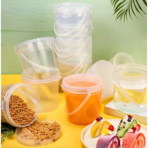 Buy cheap 1000ml 32oz Disposable Cup Plastic Buckets with Lid and Handle for Fruit Beverage Packaging from wholesalers