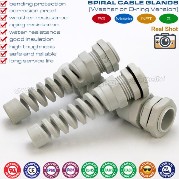 Buy cheap Nylon (Polyamide) Cable Gland, Spiral Type, IP68 Version, PG or Metric Thread, Gray or Black, for Electrical Cabinet from wholesalers