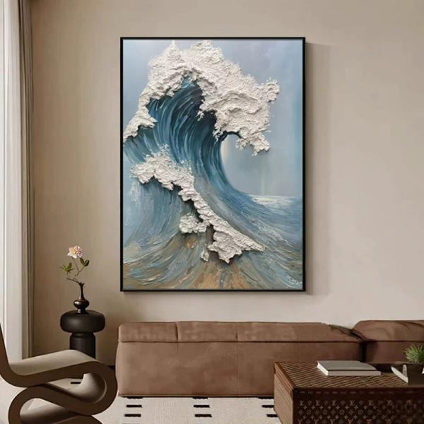 Quality Seaside Hand Painted Oil Painting with Blue Ocean Waves for sale