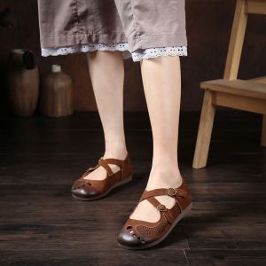 Buy cheap S262 2020 new leather women's shoes with holes on the feet playful sandals cross shoes buckle shallow mouth flat shoes from wholesalers