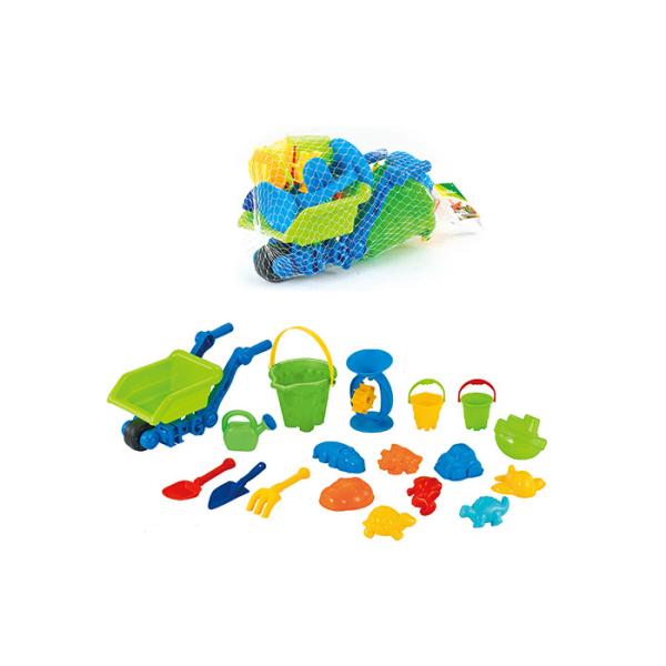 Quality 18 Pcs Plastic Beach Trolley Cart Children's Play Toys W / Bucket Spade Shovel for sale