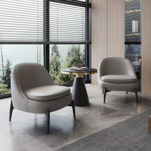 5 Star Hotel Minimalist Style Genuine Leather Sofa Business Chair And Table Set