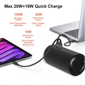 150w Car Power Inverter Cup Shape With Type C USB Charging Port
