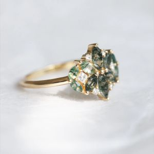 Buy cheap Large Hexagon Moss Agate Statement  Wedding Cluster Ring Set from wholesalers