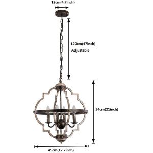 Rustic Farmhouse Metal Chandelier Lighting Distressed Wood Ceiling Light Foyer